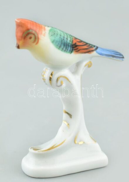 Herendi madár, kézzel festett porcelán, jelzett, hibátlan, m:6cm.