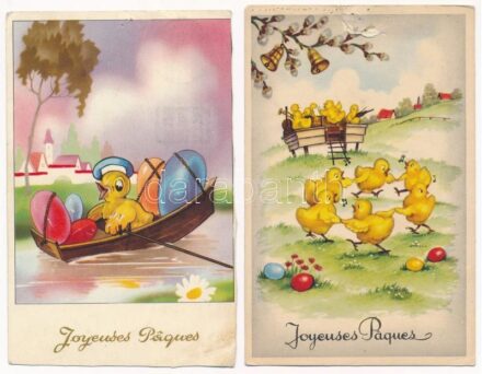 20 db RÉGI húsvéti üdvözlő motívum képeslap vegyes minőségben / 20 pre-1945 Easter greeting motive postcards in mixed quality