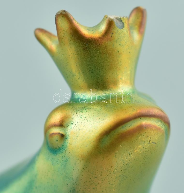 Zsolnay eozin békakirály, fajansz, kopásnyomokkal, koronáján sérülés, jelzett, m:8cm - Image 2