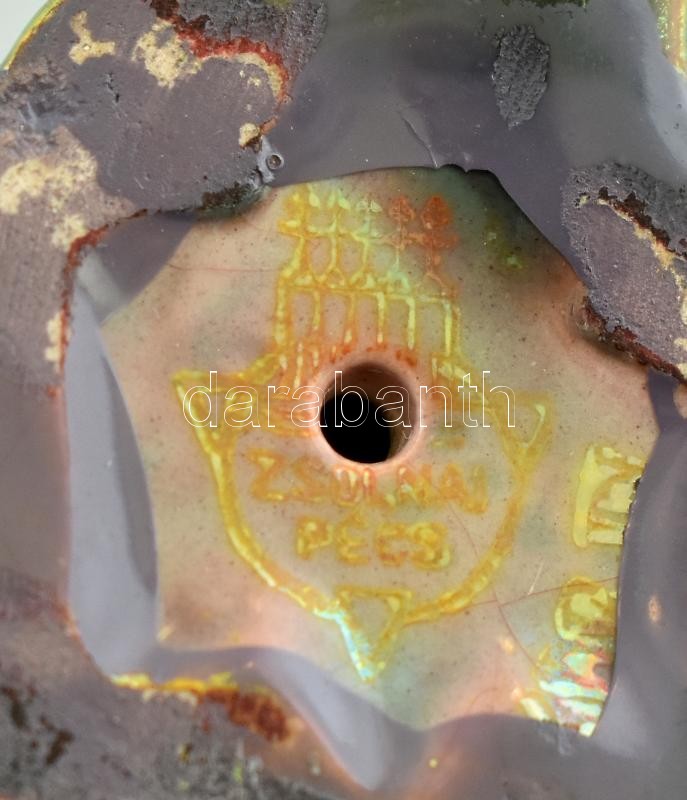 Zsolnay eozin békakirály, fajansz, kopásnyomokkal, koronáján sérülés, jelzett, m:8cm - Image 3