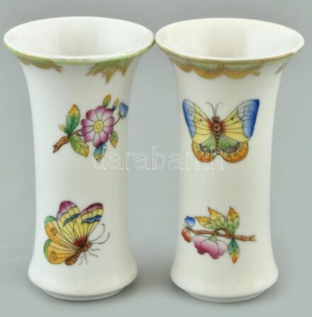 2db Herendi Viktória mintás miniatűr váza, erősen kopott, jelzett, m:8cm