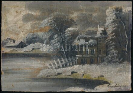 Csontváry jelzéssel: Téli táj. Olaj, vászon, sérült, kartonra kasírozva, 20x29 cm