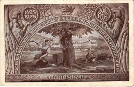 Bohosudov, Mariaschein (Krupka, Graupen); Schmerzensreiche Mutter Gottes hl. Maria beschütze und beschirme uns! 1425-1925 Jubiläumskarte. Baustein für die Renovierung der Mariascheiner Wallfahrtskirche / pilgrimage church (EK)