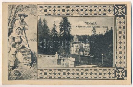 Sinaia, Corpul de Garda si Castelul Pelisor. Art Nouveau leporellocard with 10 images (fa)