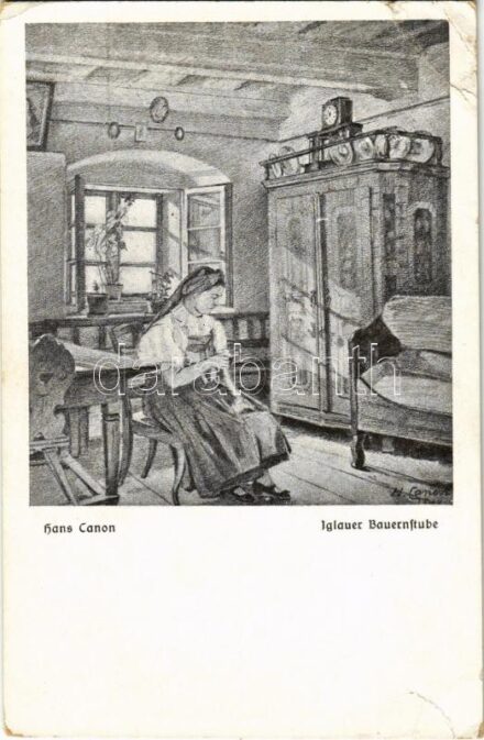 Jihlava, Iglau; Iglauer Bauernstube. 6. Hauptversammlung des Deutschen Kulturverbandes in Iglau, Pfingsten 1925 / Czech folklore, peasant house interior s: Hans Canon (EB)