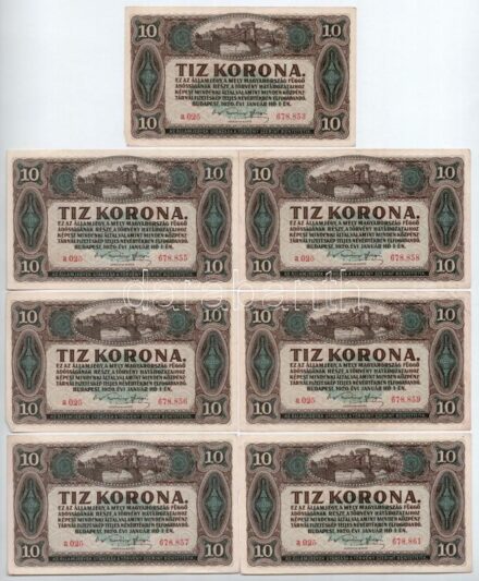 1920. 10K (7x, ebből 5db sorszámkövető, 2db egy ugrással: 'a 025 678.853 - a 025 678.861' T:I--II- Adamo K14