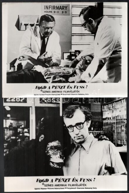 1969 Woody Allen: Fogd a pénzt és fuss! című filmje (írta, rendezte és a főszerepet játssza), 21 db produkciós filmfotó, 18x24 cm