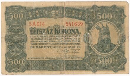 1923. 500K (nyomdahely jelölés nélkül) T:III Hungary 1923. 500 Korona (without printer's mark) C:F Adamo K34