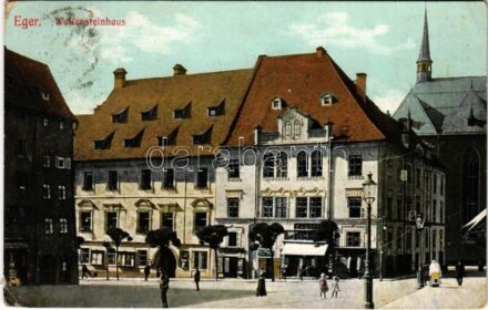 1913 Cheb, Eger; Wallensteinhaus / street view, shops (EK)