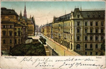 Liberec, Reichenberg; Brücke / bridge, street view (EB)