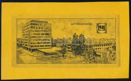 Jelzés nélkül: Lehel hűtőgépgyár, Jászberény. Rézkarc, papír. 6,5x13 cm