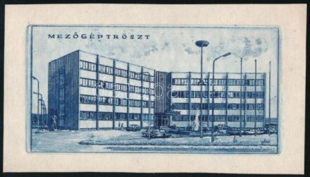 Olvashatatlan jelzéssel: Mezőgéptröszt épülete, Győr. Rézkarc, papír. 6x12 cm