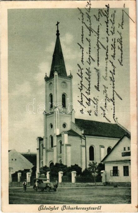 1928 Biharkeresztes, templom, autó