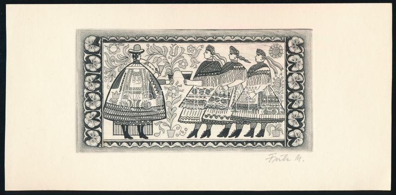 Füle Mihály (1914-2005): Három grácia. Rézkarc, papír, jelzett. 6,5x12,5 cm