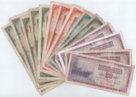 Jugoszlávia 1968-1986. 20D-1000D (13db, 10xklf) T:III,III- Yugoslavia 1968-1986. 20 Dinara - 1000 Dinara (13pcs, 10xdiff) C:F,VG