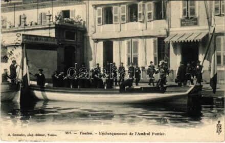 1903 Toulon, Embarquement de l'Amiral Pottier / French Navy, embarkation of Édouard Pottier, French admiral, saluting mariners (EK)