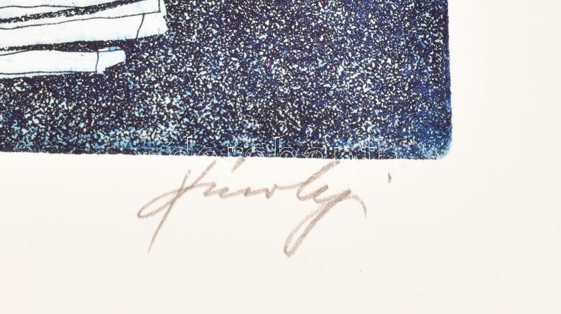 Károlyi András (1938-): A szerencse forgandó. Színes rézkarc, papír, jelzett, próbanyomat, 40x29 cm - Image 2