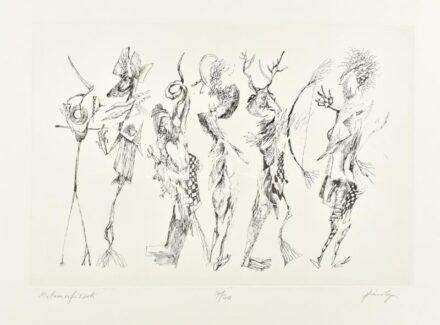Károlyi András (1938-): Metamorfózisok. Rézkarc, papír, jelzett, számozott (7/20), 26,5×39 cm