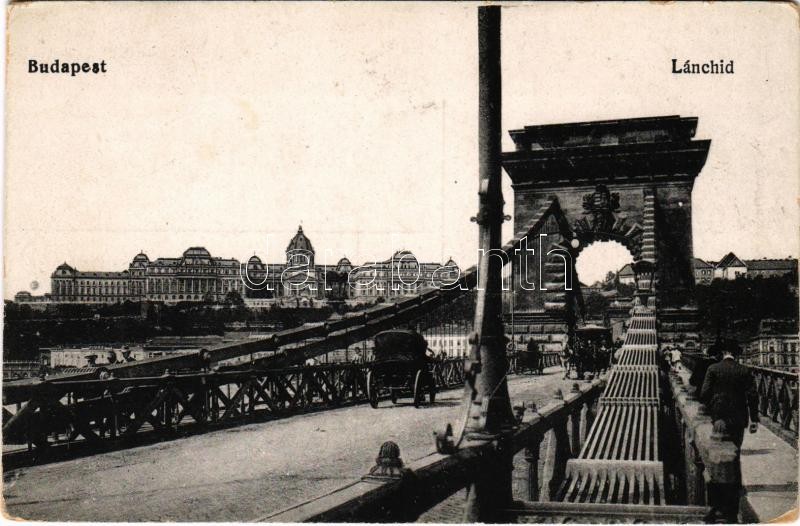 Budapest, Lánchíd, Királyi vár. Vasúti levelezőlapárusítás 3689.