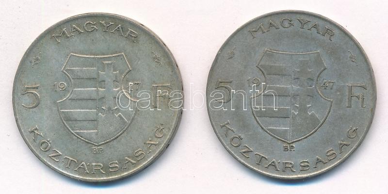 1947. 5Ft Ag 'Kossuth' (2x) T:2-,3 patina Adamo F8.1 - Image 2