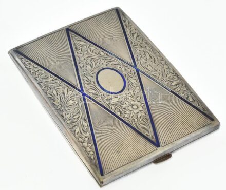 Ezüst (Ag) cigaretta tárca. Zománc díszítéssel (kissé kopott) 175g. 11,5x8 cm