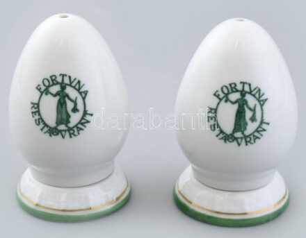 Herendi porcelán só és borsszóró Fortuna étterem dekorral. Kézzel festett, jelzett, kopásnyomokkal. 6 cm