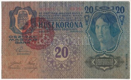 1913. 20K II. kiadás, piros 'MAGYARORSZÁG' körbélyegzővel T:III