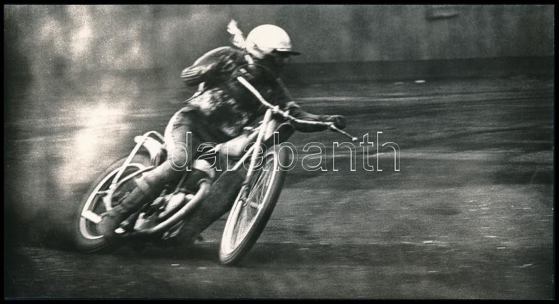 1974 Kóka László: Salakmotor, feliratozott vintage fotóművészeti alkotás,12,8x24 cm