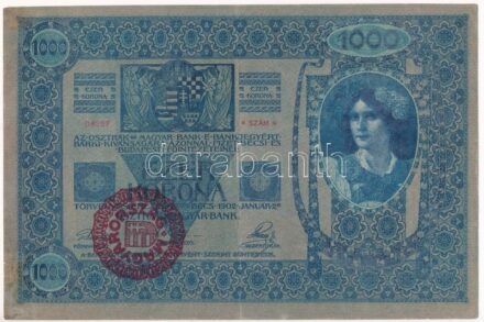 1902. 1000K piros 'MAGYARORSZÁG' körbélyegzővel T:III egy erősebb hajlás, de kisebb beszakadások és fo. Adamo SK35B
