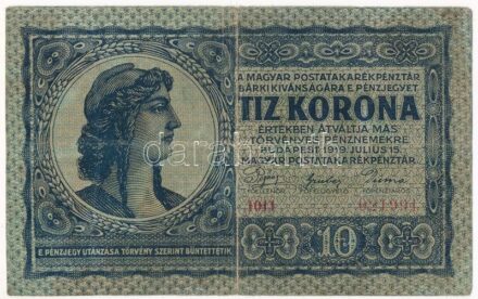 1919. július 15. 10K 'frigiai sapka' T:III,III- beszakadás Adamo K12