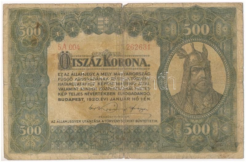 1920. 500K 'Orell Füssli Zürich' T:III- Hungary 1920. 500 Korona 'Orell Füssli Zürich C:VG Adamo K33