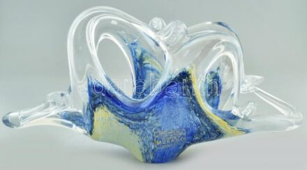 Muránói üveg szalvétatartó, hibátlan, etikettel jelzett:'Vetro Eseguito Secondo La Tecnica Del Maestri Di Murano Made In Italy' (A muranói mesterek technikája szerint készült üveg Made in Italy) 22x6x11cm