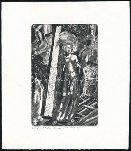Olvashatatlan jelzéssel: Brueghel stíluslap, 2005. Rézkarc, papír. Jelzett. Próbanyomat. Számozott: 3/5. 15×9,5 cm