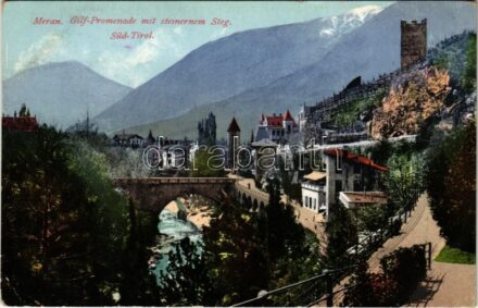 Merano, Meran (Südtirol); Gilf-Promenade mit steinernem Steg (EK)