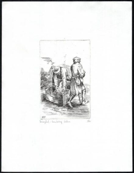 Olvashatatlan jelzéssel: Brueghel-tanulmány. Rézkarc, papír. 15×9,5 cm