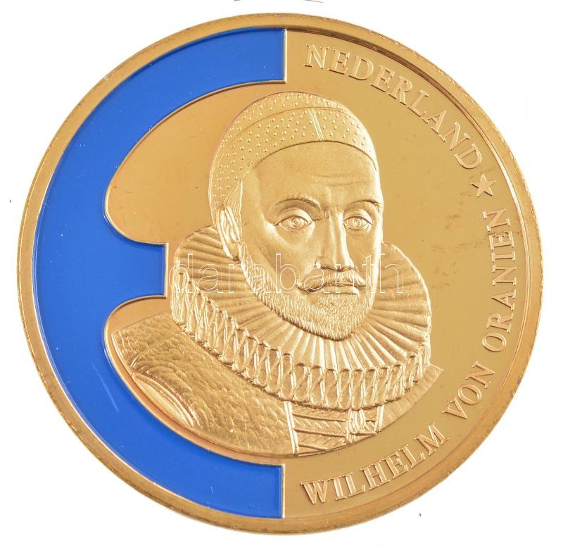 1998. 'Hollandia - Orániai Vilmos' aranyozott Cu-Ni, részben kézzel festett emlékérem'Die ersten Farb-Europa-Prägungen' sorozatból, sorszámozott tanúsítvánnyal (40mm) T:PP 1998. 'Nederland - Wilhelm von Oranien' gold plated Cu-Ni,