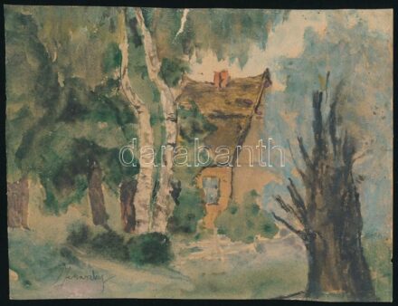 Olvashatatlan jelzéssel: Kertek alján. Akvarell, papír. Sérült. 14,5x19,5 cm