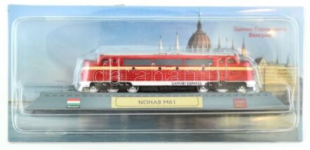 NOHAB modell, fém makett, original csomagolásban. Az MÁV M61-sorozat a MÁV részére szállított fővonali dízel-villamos erőátvitelű, Co'Co' tengelyelrendezésű dízelmozdony-sorozat. Beceneve ,,Nohab', a svéd gyártó, a NOHAB