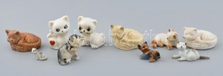 10 db mini cica, porcelán, műkő, műgyanta, kopott.