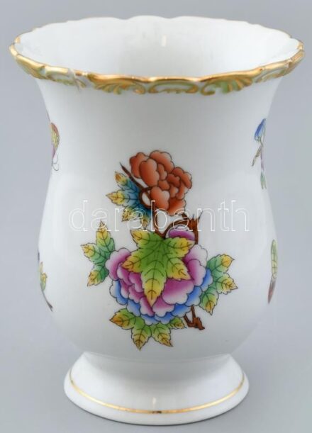 Herendi Viktória mintás váza, jelzett, sérült, kopott, m:12cm