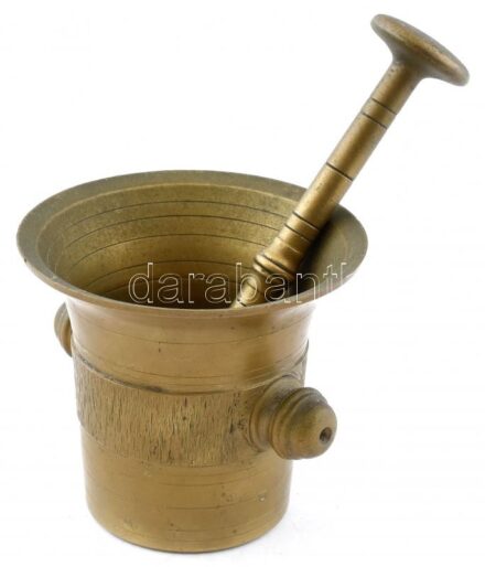 Réz mozsár, m:10cm, h:18cm, kopott