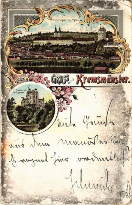 1897 (Vorläufer) Kremsmünster, Hofgarten / castle park. Art Nouveau, floral, litho (EK)