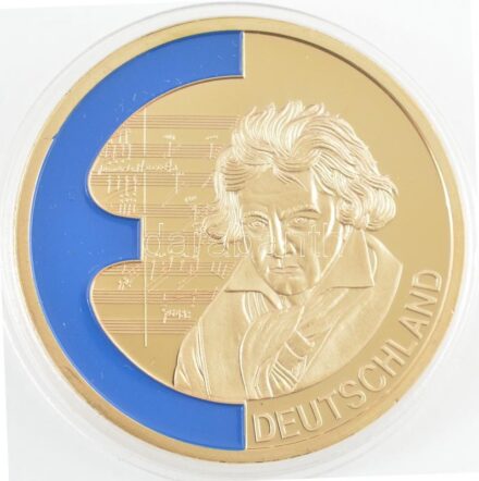 2000. 'Németország (Ludwig van Beethoven)' aranyozott Cu-Ni, részben kézzel festett emlékérem'Die ersten Farb-Europa-Prägungen' sorozatból, sorszámozott tanúsítvánnyal (40mm) T:PP 2000. 'Deutschland (Ludwig van Beethoven)' gold plated