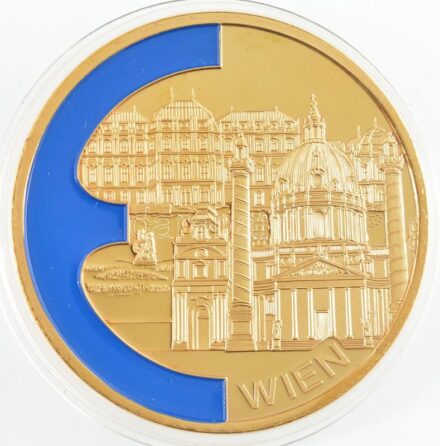 1999. 'Bécs' aranyozott Cu-Ni, részben kézzel festett emlékérem' (40mm) T:PP 1999. 'Wien' gold plated Cu-Ni, partially hand painted commemorative medallion (40mm) C:PP