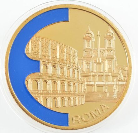 1999. 'Róma' aranyozott Cu-Ni, részben kézzel festett emlékérem' (40mm) T:PP 1999. 'Roma' gold plated Cu-Ni, partially hand painted commemorative medallion (40mm) C:PP