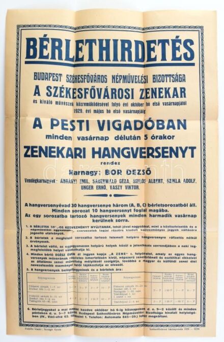 1929 Vigadó Hangverseny plakát 48x32 cm hajtva