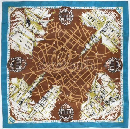 1977 Sopron 700. éves emlék kendő, 80×80 cm