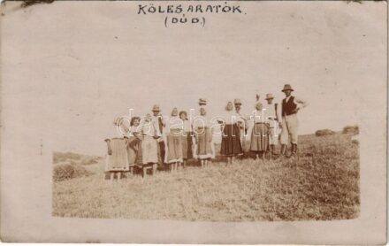 1917 Dúd (Arad), Köles aratók, erdélyi folklór / Transylvanian folklore, millet harvesters. photo (EK)