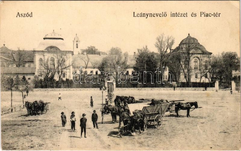 Aszód, Leánynevelő intézet, Piac tér, lovas szekerek