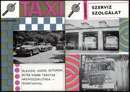 VOLÁN Kecskemét (Warsava taxik, Ikarus, Csepel teherautók), 4 db kisplakát, 29×20 cm